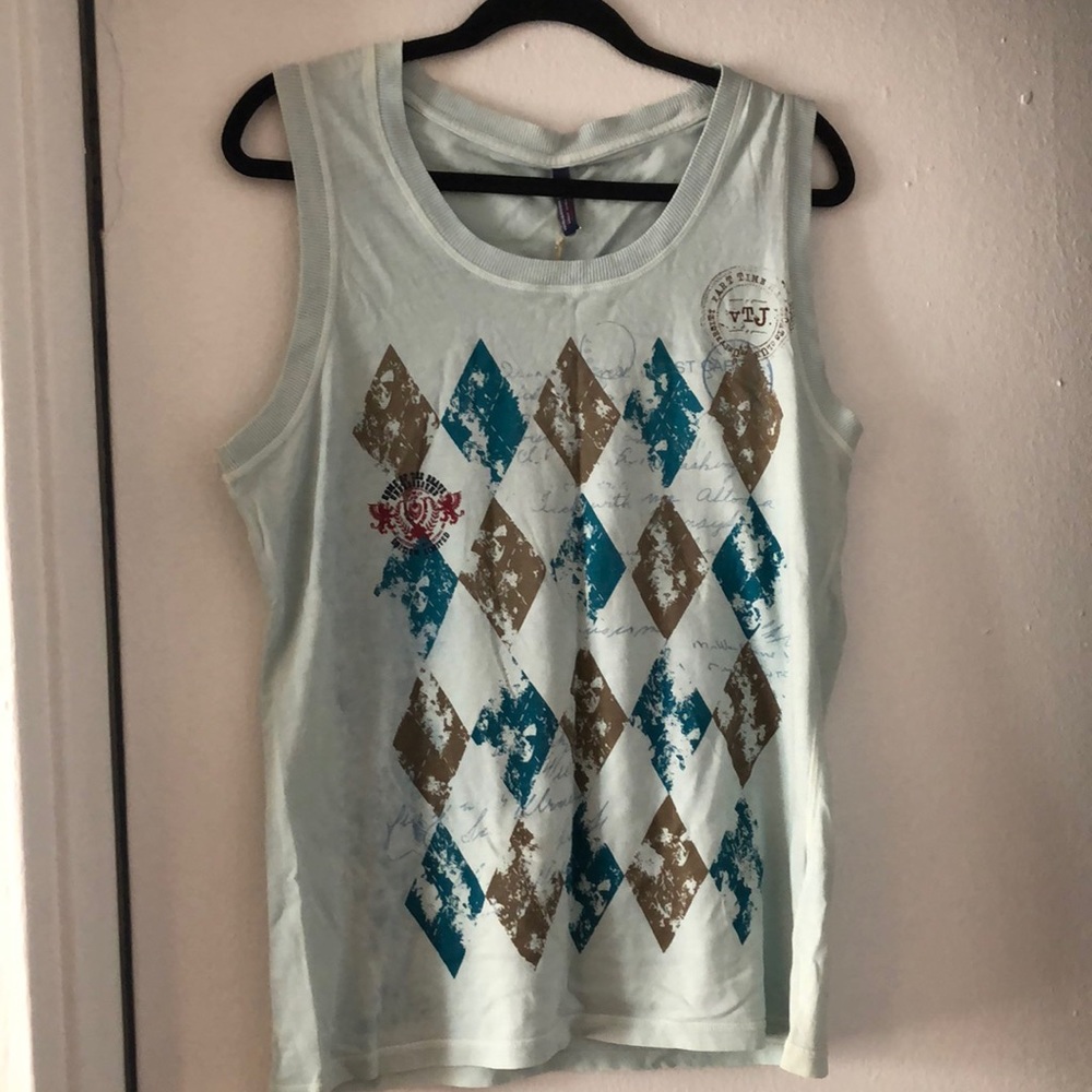 Blue-Green Diamond Pattern Muscle Tank Top